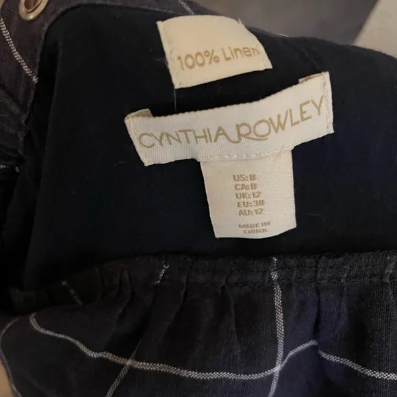 Cynthia Rowley Linen Strappy Windowpane Plaid Charcoal Gray Sundress Women Sz 8 - Picture 3 of 4